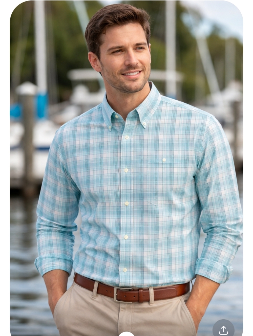 Men's Southern Tide Coastal Passage Cotton Blend Plaid Button Down Shirt size L